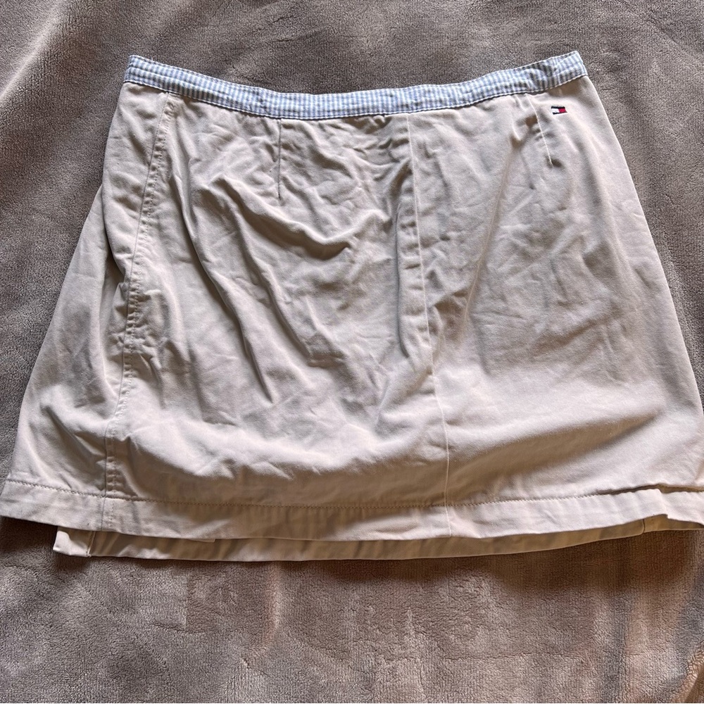 TOMMY HILFIGER Nautical Beige Cotton Smooth Mini Wrap Skort - Size 6 - Picture 2 of 11